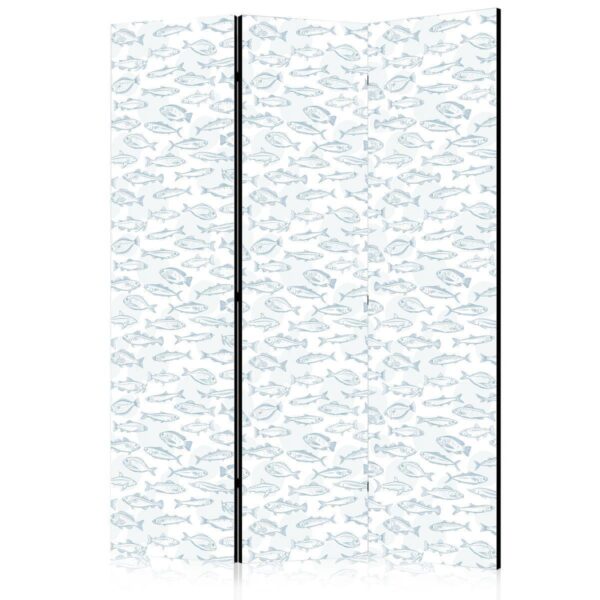 Paravent - Blue Fish - Blue Outlines of Various Species of Fish on a White-Blue Background Paravent - Blue Fish - Blue Outlines of Various Species of Fish on a White-Blue Background