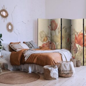 Paravent - Bouquet with Tulips - Colorful Flowers on a Light Background - Illustration