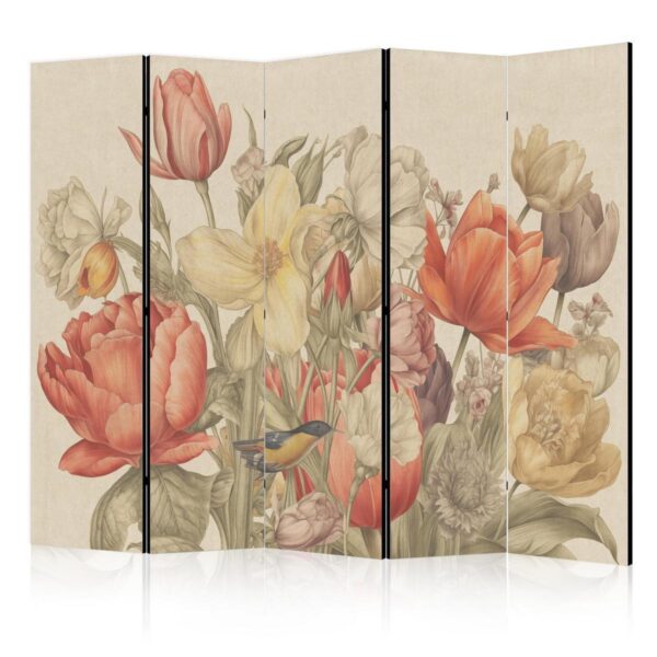 Paravent - Bouquet with Tulips - Colorful Flowers on a Light Background - Illustration Paravent - Bouquet with Tulips - Colorful Flowers on a Light Background - Illustration