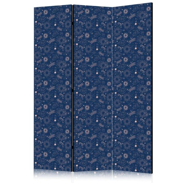 Paravent - Cosmic Fantasy - Pattern with Suns Moons and Dragonflies on a Dark Background Paravent - Cosmic Fantasy - Pattern with Suns Moons and Dragonflies on a Dark Background