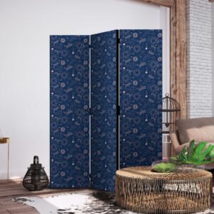 Paravent - Cosmic Fantasy - Pattern with Suns Moons and Dragonflies on a Dark Background