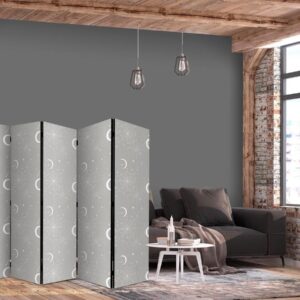 Paravent - Cosmic Fireworks - Elegant Pattern with Moons and Stars on a Gray Background