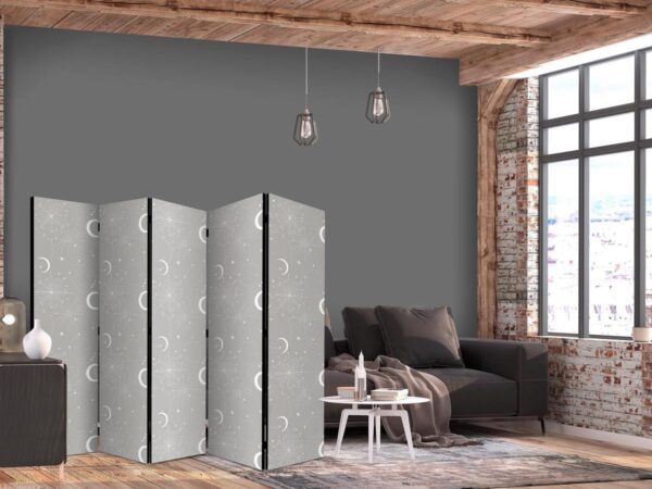 Paravent - Cosmic Fireworks - Elegant Pattern with Moons and Stars on a Gray Background