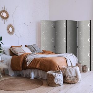 Paravent - Cosmic Fireworks - Elegant Pattern with Moons and Stars on a Gray Background