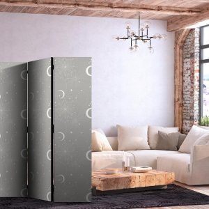 Paravent - Cosmic Fireworks - Elegant Pattern with Moons and Stars on a Gray Background