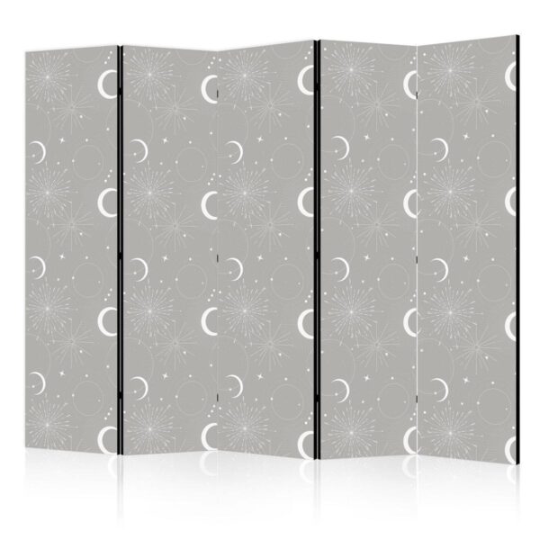 Paravent - Cosmic Fireworks - Elegant Pattern with Moons and Stars on a Gray Background Paravent - Cosmic Fireworks - Elegant Pattern with Moons and Stars on a Gray Background