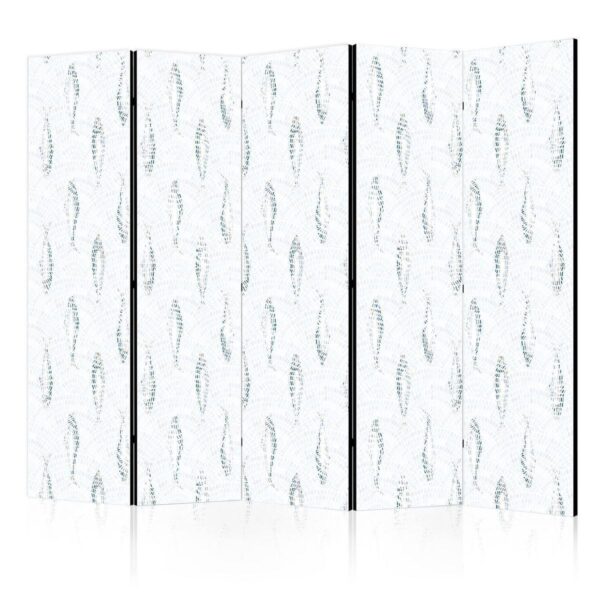 Paravent - Delicate Blue Fish - Mosaic Fish in Subtle Blue Color Shades with an Arched Pattern in the Background Paravent - Delicate Blue Fish - Mosaic Fish in Subtle Blue Color Shades with an Arched Pattern in the Background
