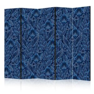 Paravent - Dense Vegetation - Botanical Patterns in Illustrative Style Blue