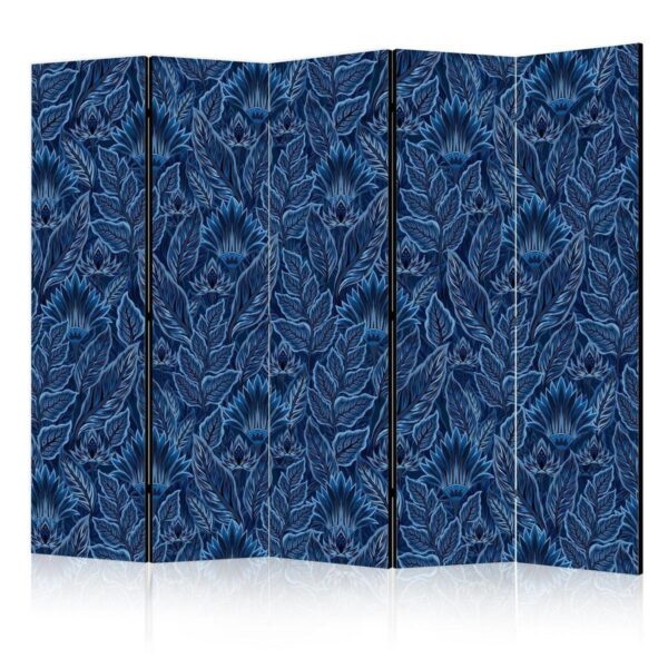 Paravent - Dense Vegetation - Botanical Patterns in Illustrative Style Blue Paravent - Dense Vegetation - Botanical Patterns in Illustrative Style Blue