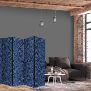 Paravent - Dense Vegetation - Botanical Patterns in Illustrative Style Blue
