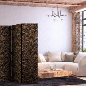 Paravent - Dense Vegetation - Botanical Patterns in Illustrative Style Brown