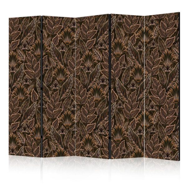 Paravent - Dense Vegetation - Botanical Patterns in Illustrative Style Brown Paravent - Dense Vegetation - Botanical Patterns in Illustrative Style Brown