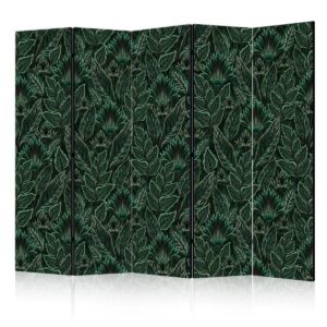 Paravent - Dense Vegetation - Botanical Patterns in Illustrative Style Green