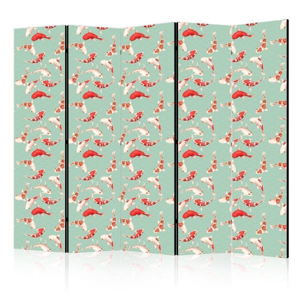 Paravent - Fish And Japanese Pattern - Koi Fish in Orange-Cream Colors on a Green-Mint Background With An Oriental Pattern Paravent - Fish And Japanese Pattern - Koi Fish in Orange-Cream Colors on a Green-Mint Background With An Oriental Pattern