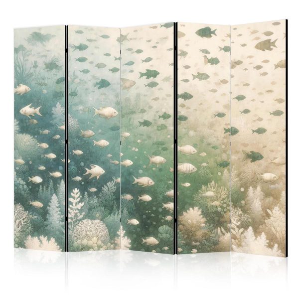 Paravent - Fish and Diverse Vegetation - A Group of Fish in Pastel Muted Colors Among Oceanic Vegetation Paravent - Fish and Diverse Vegetation - A Group of Fish in Pastel Muted Colors Among Oceanic Vegetation