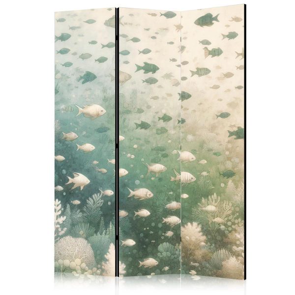 Paravent - Fish and Diverse Vegetation - A Group of Fish in Pastel Muted Colors Among Oceanic Vegetation Paravent - Fish and Diverse Vegetation - A Group of Fish in Pastel Muted Colors Among Oceanic Vegetation