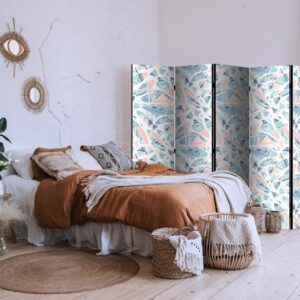 Paravent - Fish in Minimalist Style - Fish in Aztec Style in Pastel Color Tones on a White Background
