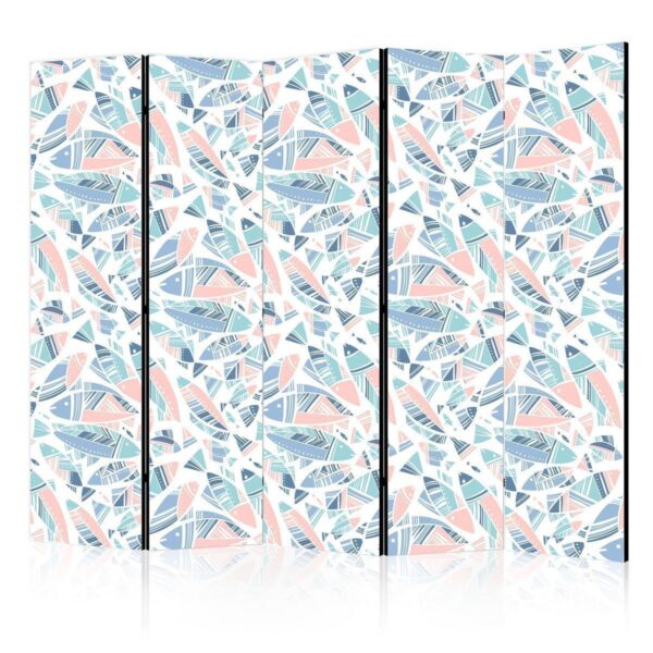 Paravent - Fish in Minimalist Style - Fish in Aztec Style in Pastel Color Tones on a White Background Paravent - Fish in Minimalist Style - Fish in Aztec Style in Pastel Color Tones on a White Background