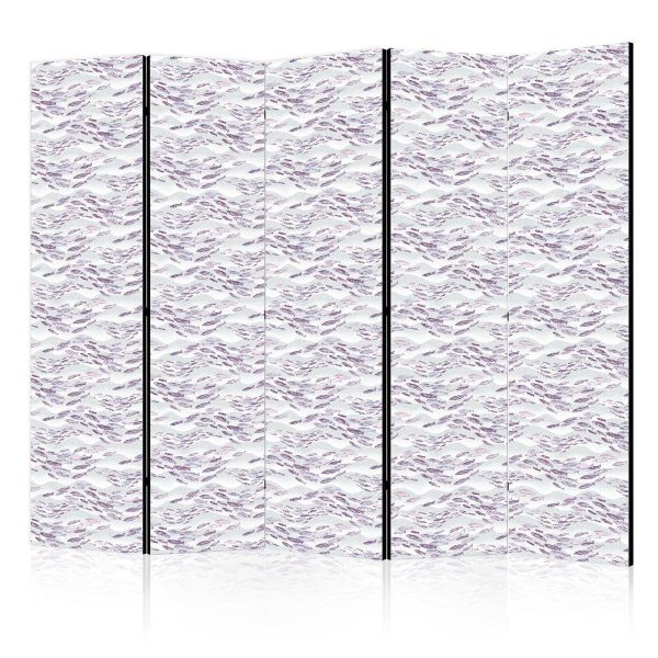 Paravent - Fish in Muted Colors - a School of Small Fishes in Light Purple And Delicate Pink Against Grey Waves Paravent - Fish in Muted Colors - a School of Small Fishes in Light Purple And Delicate Pink Against Grey Waves