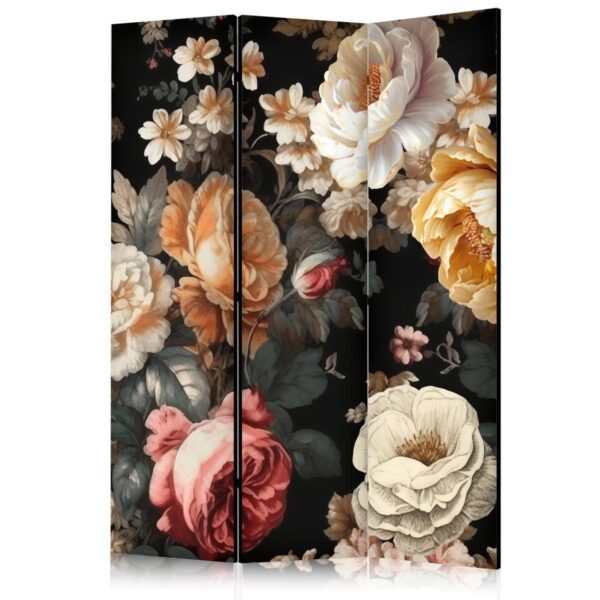 Paravent - Floristry in Vintage Style - a Plethora of Colorful Flowers on a Black Background Paravent - Floristry in Vintage Style - a Plethora of Colorful Flowers on a Black Background