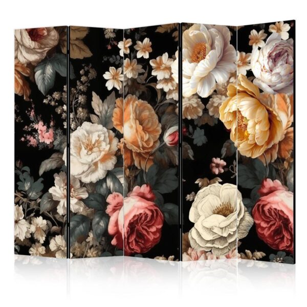 Paravent - Floristry in Vintage Style - a Plethora of Colorful Flowers on a Black Background Paravent - Floristry in Vintage Style - a Plethora of Colorful Flowers on a Black Background