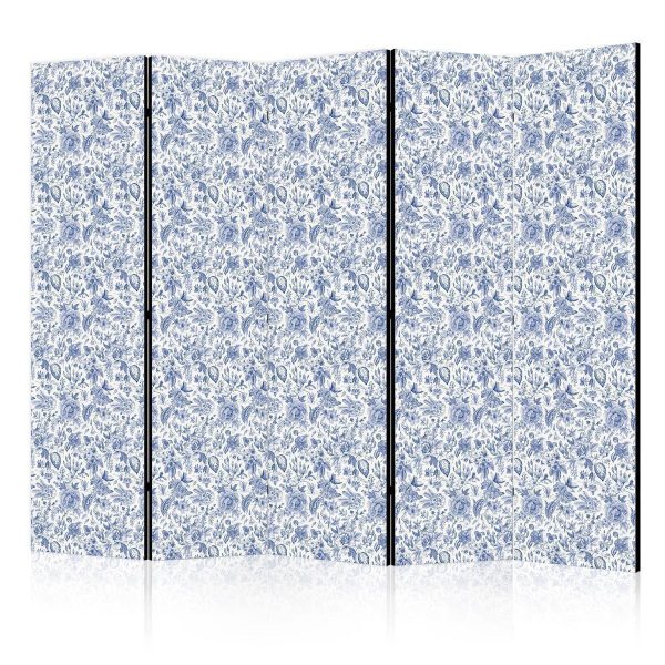 Paravent - Illustration in Vintage Style - Blue Flowers on a White Background Paravent - Illustration in Vintage Style - Blue Flowers on a White Background