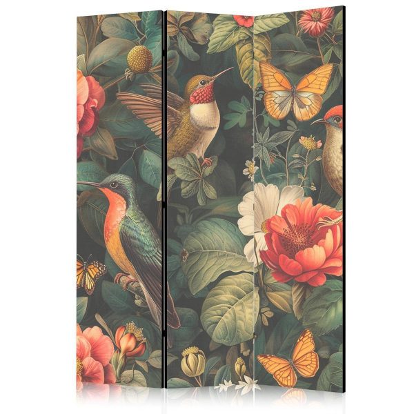 Paravent - In the Botanical Garden - Flowers Birds and Butterflies - Colorful Illustration Paravent - In the Botanical Garden - Flowers Birds and Butterflies - Colorful Illustration