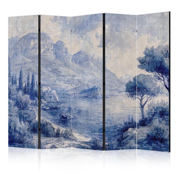 Paravent - Italian Landscape - Lake Como Painted in Shades of Blue Paravent - Italian Landscape - Lake Como Painted in Shades of Blue