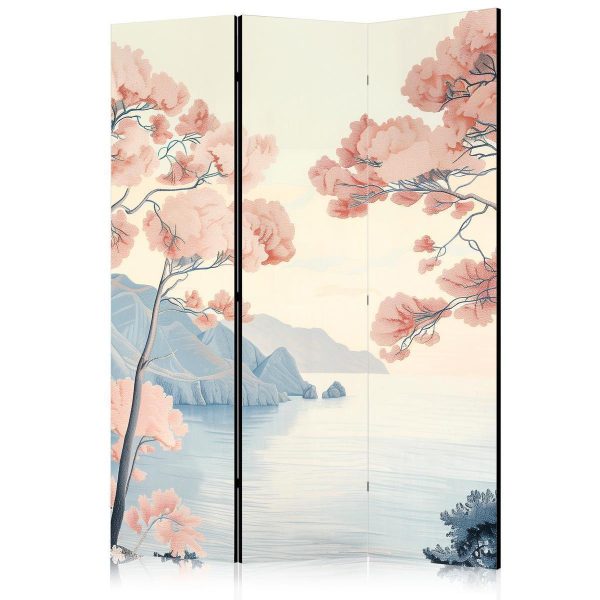 Paravent - Landscape with the Ocean - Cliffs - and Trees in Delicate Pink Shades Paravent - Landscape with the Ocean - Cliffs - and Trees in Delicate Pink Shades