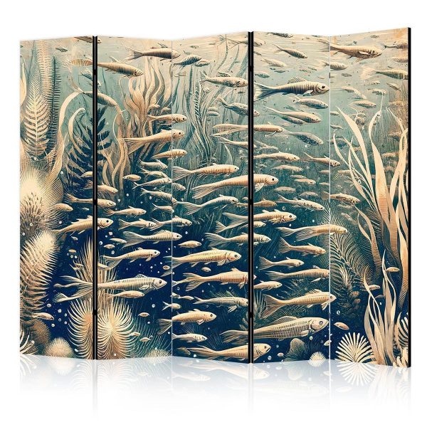 Paravent - Life in The Ocean - Underwater World of Fish And Vegetation in Beige And Navy Colors in Retro Style Paravent - Life in The Ocean - Underwater World of Fish And Vegetation in Beige And Navy Colors in Retro Style