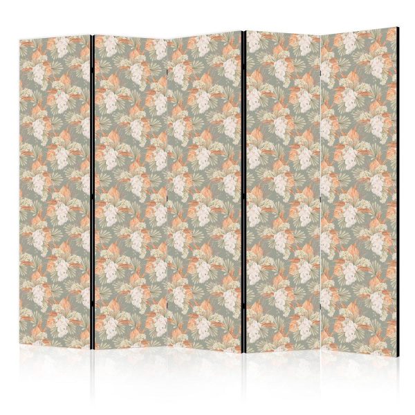 Paravent - Little Bouquets - Exotic Flowers and Leaves on a Gray-Green Background Paravent - Little Bouquets - Exotic Flowers and Leaves on a Gray-Green Background