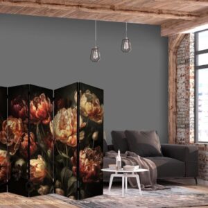 Paravent - Magnificent Tulips - Bouquet of Flowers in Red and White on a Black Background