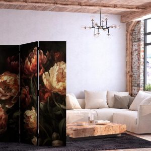 Paravent - Magnificent Tulips - Bouquet of Flowers in Red and White on a Black Background