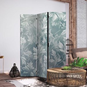 Paravent - Ornaments in Rubbed Faded Turquoise - Delicate Floral Pattern