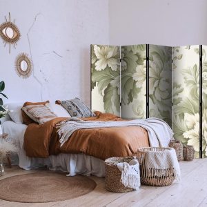 Paravent - Retro Vintage Flowers in Delicate Cream and Green Colors