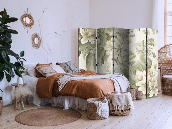 Paravent - Retro Vintage Flowers in Delicate Cream and Green Colors