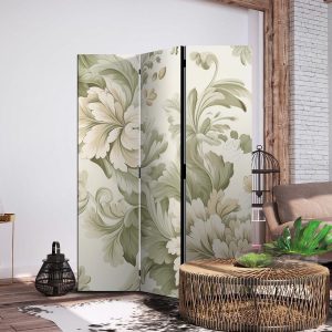 Paravent - Retro Vintage Flowers in Soft Cream and Green Colors