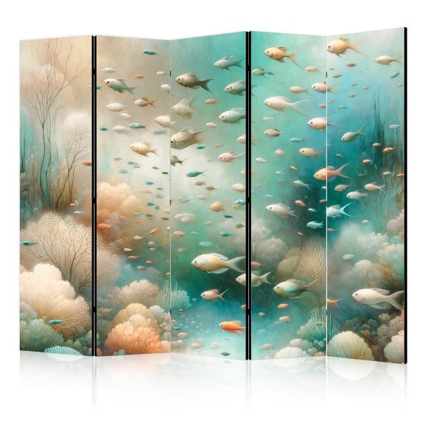 Paravent - Spectacular Underwater Landscape - Fish in an Underwater World in Turquoise Blue Beige and Delicate Orange Colors Paravent - Spectacular Underwater Landscape - Fish in an Underwater World in Turquoise Blue Beige and Delicate Orange Colors
