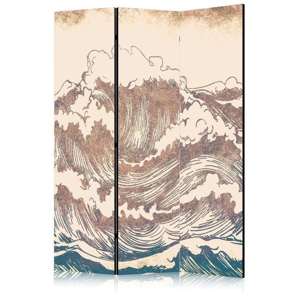 Paravent - Stormy Ocean - High Waves in Brown and Navy Colors on a Beige Background in Vintage Style Paravent - Stormy Ocean - High Waves in Brown and Navy Colors on a Beige Background in Vintage Style