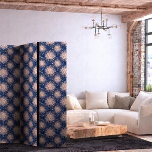 Paravent - Sunny Patterns - Repeating Sun Motif on a Navy Background