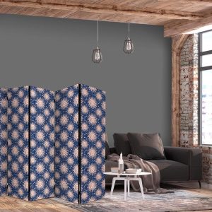 Paravent - Sunny Patterns - Repeating Sun Motif on a Navy Background