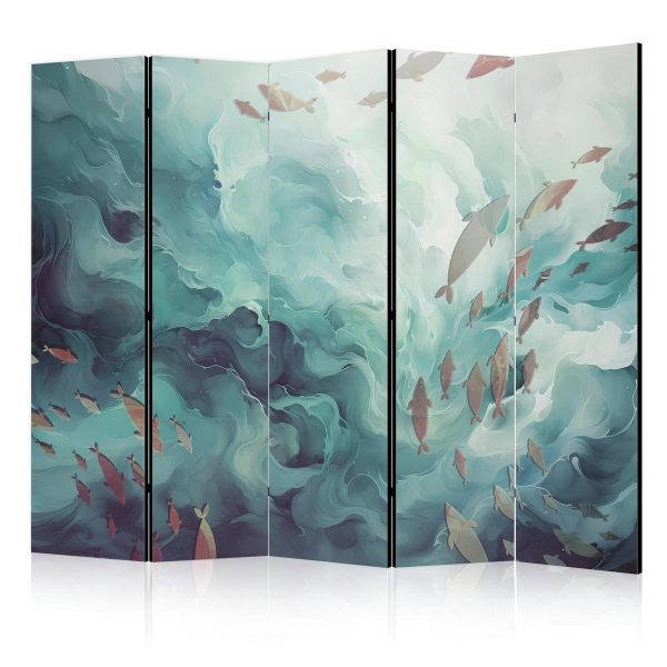 Paravent - Three Schools of Fish - Fish in Muted Colors Swimming in Groups in Oceanic Depths Paravent - Three Schools of Fish - Fish in Muted Colors Swimming in Groups in Oceanic Depths
