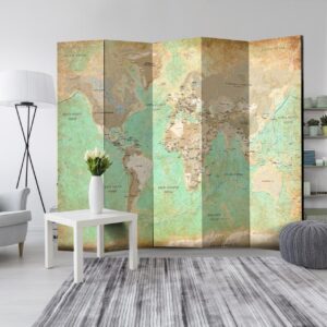Paravent - Turquoise World Map