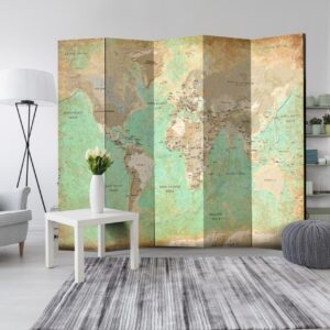 Paravent - Turquoise World Map
