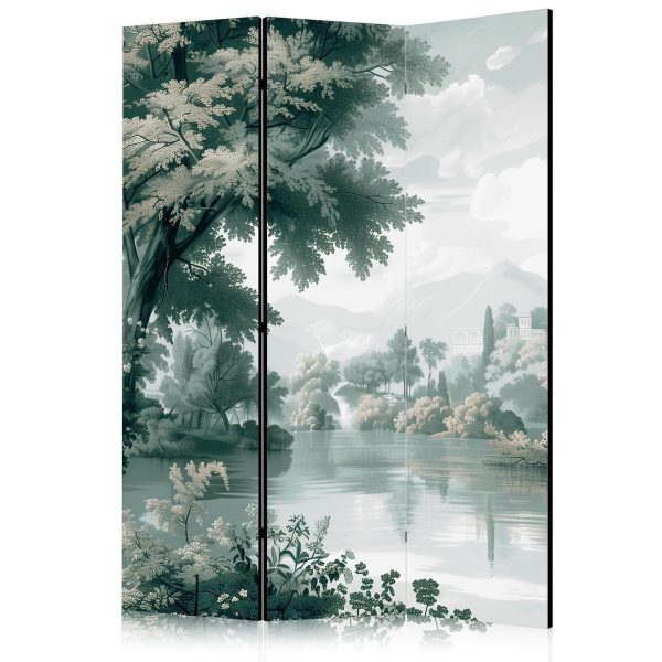 Paravent - View of the Park and Lake - Retro Vintage Landscape in Greens Paravent - View of the Park and Lake - Retro Vintage Landscape in Greens