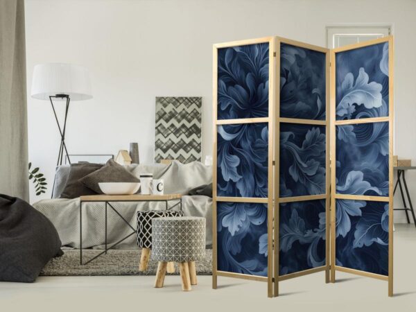 Paravent japonais - Abstract Ornaments - Dark Blue Victorian Leaves