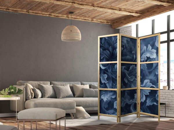 Paravent japonais - Abstract Ornaments - Dark Blue Victorian Leaves