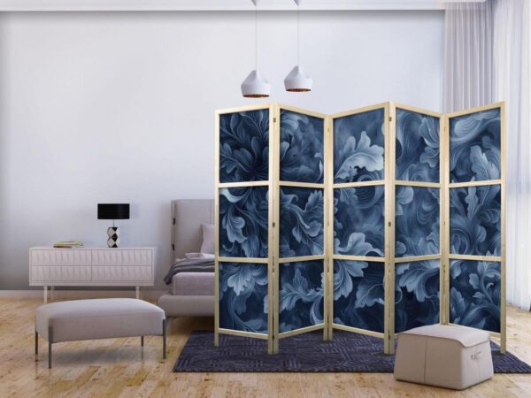 Paravent japonais - Abstract Ornaments - Dark Blue Victorian Leaves