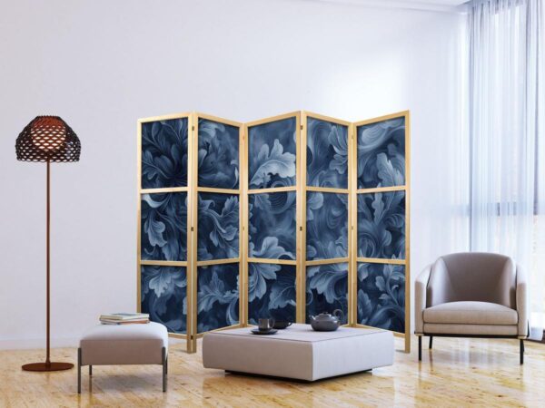 Paravent japonais - Abstract Ornaments - Dark Blue Victorian Leaves