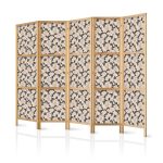 Paravent japonais - Among Pink Shrubs - White and Beige Rabbits on a Blooming Meadow